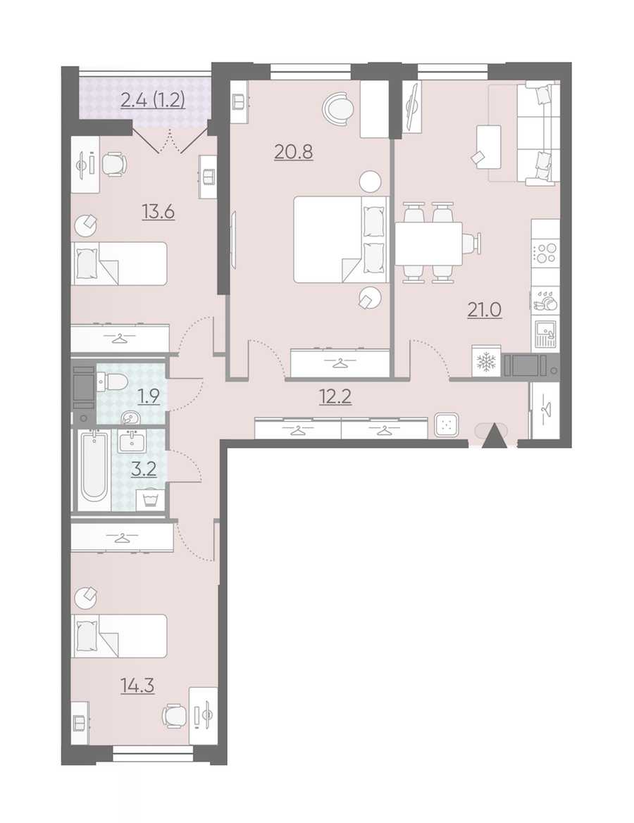 Трехкомнатная квартира в : площадь 88.2 м2 , этаж: 7 – купить в Санкт-Петербурге
